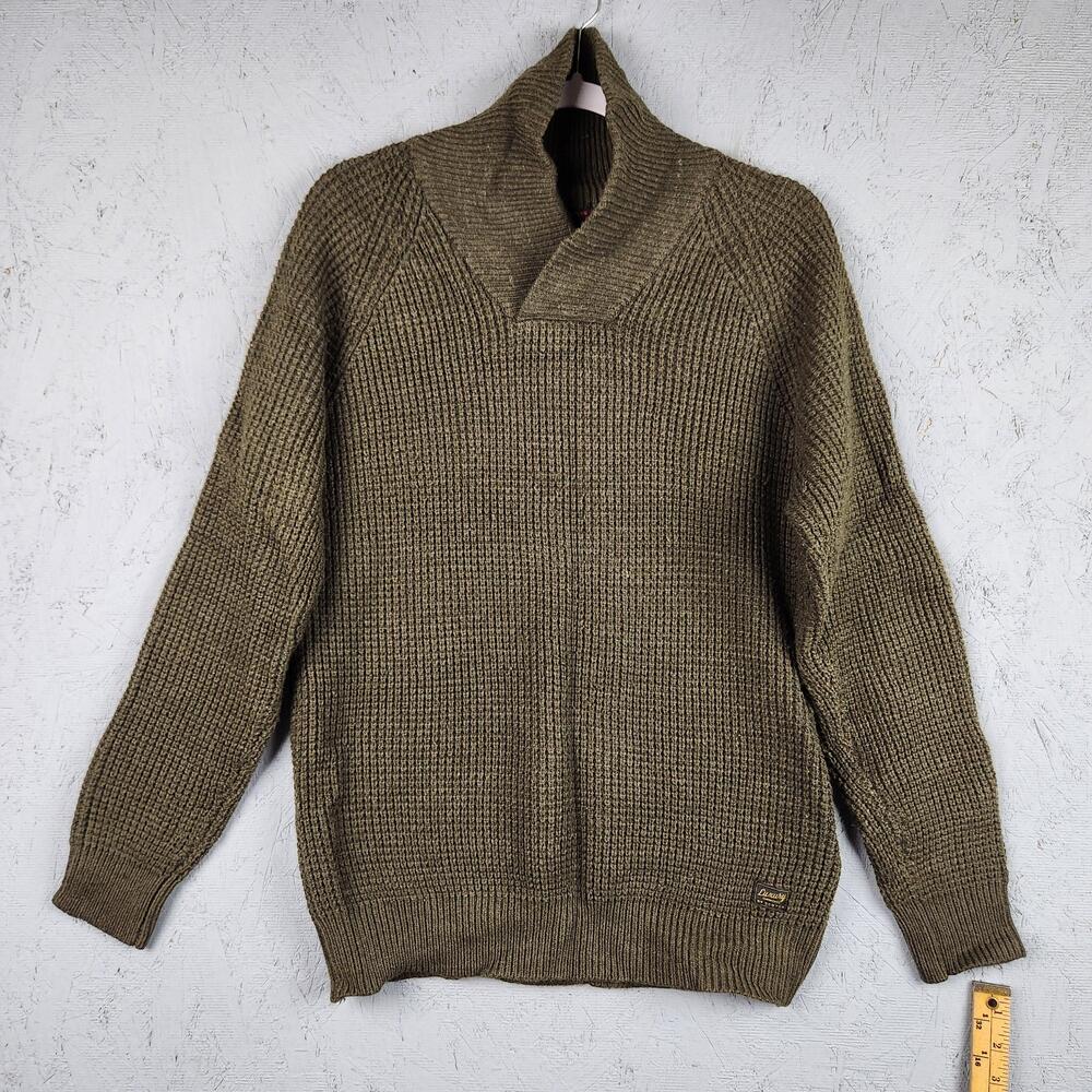 Scotch & Soda Sweater Mens Medium Green Shawl Neck Collar Waffle Zip Knit Heavy
